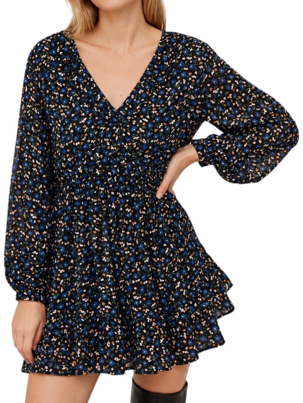 Zara Mini Dress Women Medium Blue Black Floral